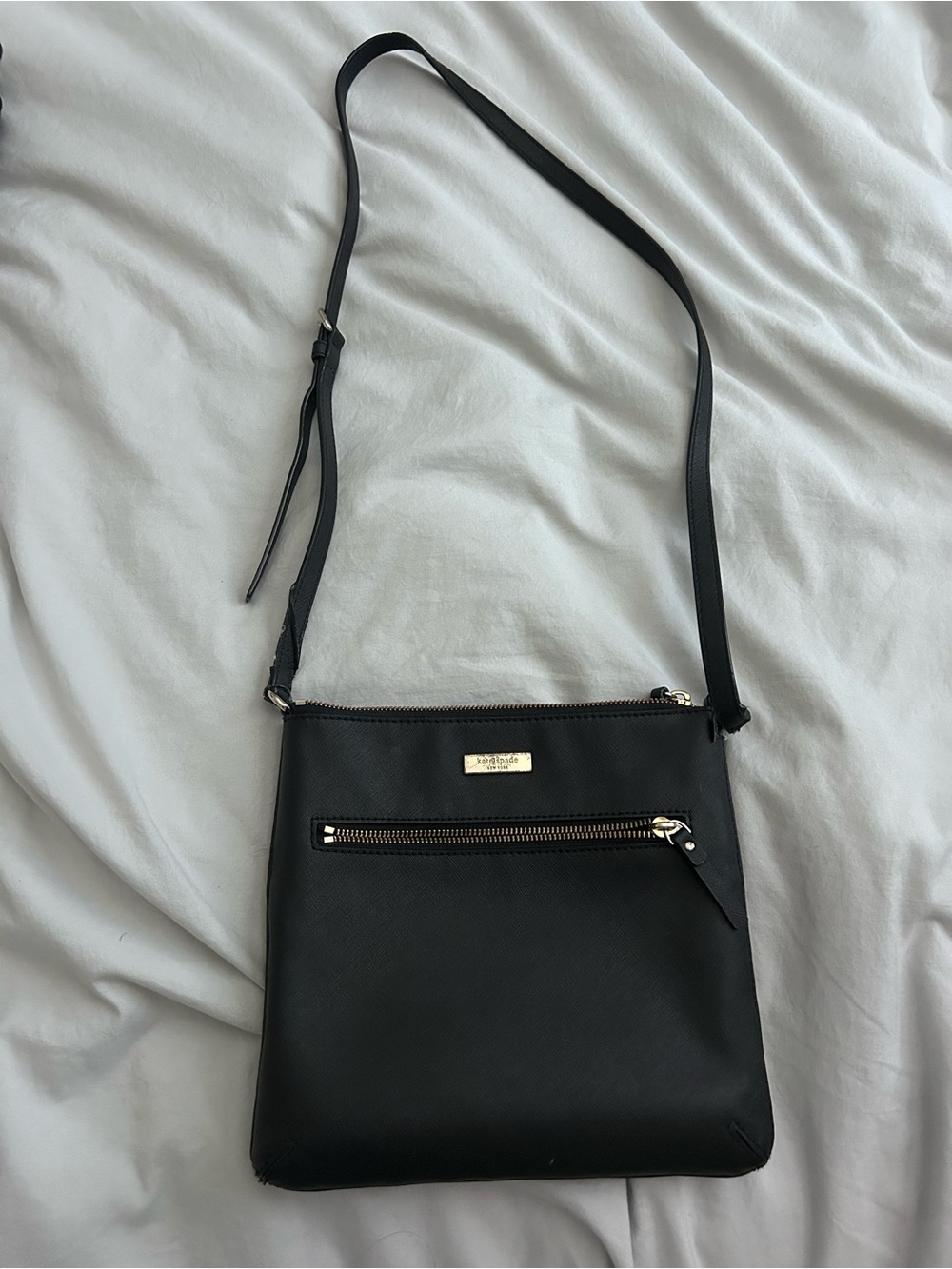 kate spade Black Crossbody with Front Zip and Gold-Tone Plaque